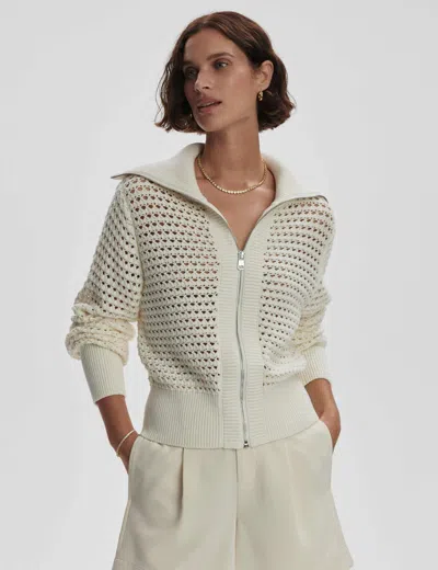 Varley Eloise Open Stitch Cotton Zip-up Cardigan In White