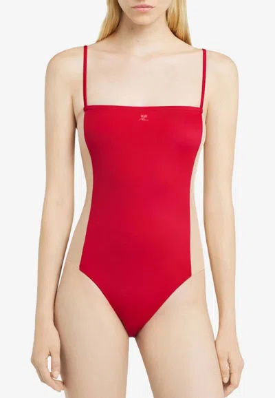Courrèges Illusion Swimsuit With Adjustable Spaghetti Straps In Red