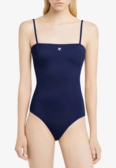 Courrèges Legacy Square Neck Swimsuit With Adjustable Straps In Navy