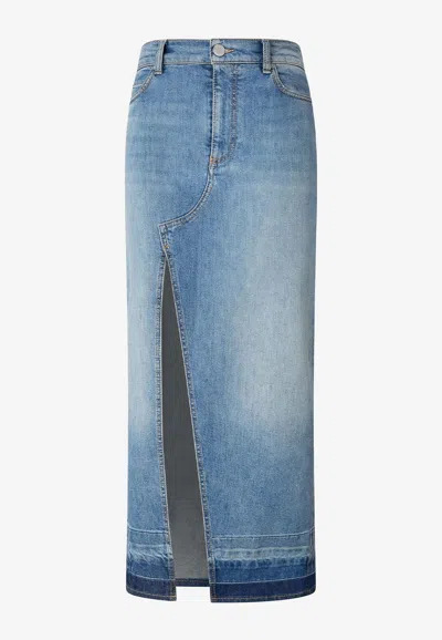 Pinko Blue Skirt With Split On The Front And Logo Patch On The Back In Light Blue