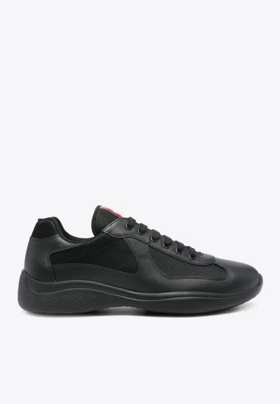 Prada Fabric And Leather America S Cup Sneakers In Black