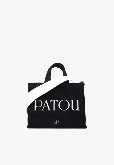 Patou Small Canvas Tote Bag In Black