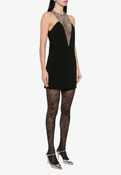 Attico Bead Embellished Mini Dress In Black