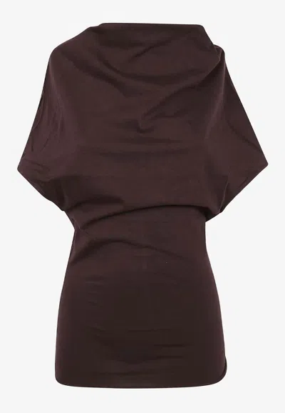 Rick Owens Draped Short-sleeved Top In Brown
