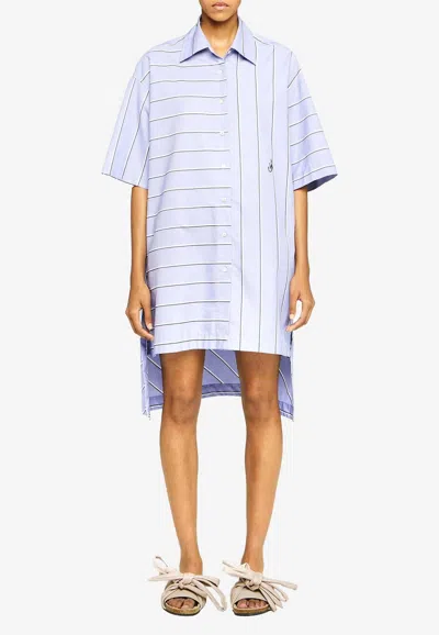 Jw Anderson J. W. Anderson Patchwork Cotton Shirt Dress With Asymmetric Hem In Blue