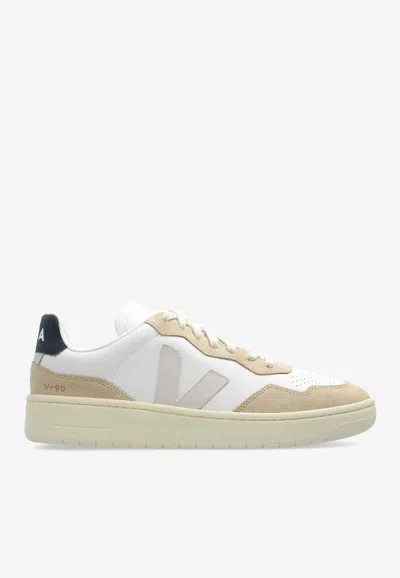 Veja V-90 Leather Low-top Sneakers In White