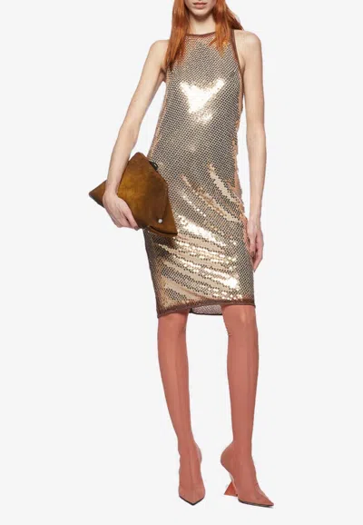 Attico Sleeveless Sequined Mini Dress In Gold