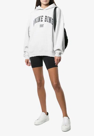 Anine Bing Harvey Logo Print Hooded Sweatshirt In Gray