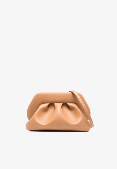 Themoirè Ruched Clutch Bag Detachable Shoulder Strap In Neutral