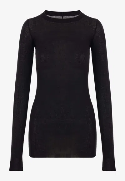 Rick Owens Ribbed Long-sleeve Top With Signature Back Stitching In Black