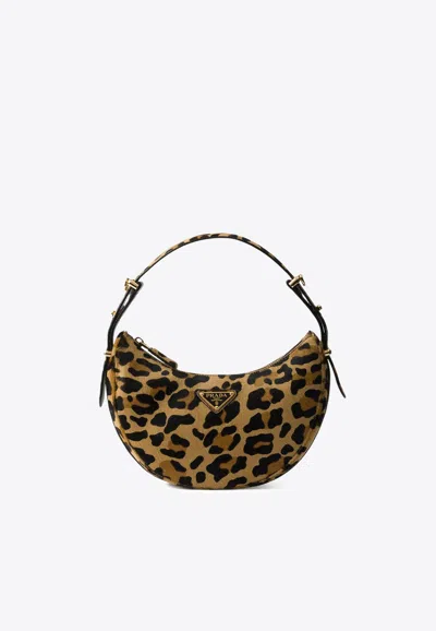 Prada Arqué Leopard Print Hobo Bag In Brown