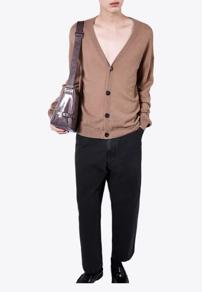Prada Triangle Logo Wide-leg Jeans In Black
