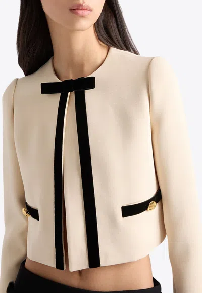 Prada Trimmed Cropped Jackets With Pockets And Buttons In Beige