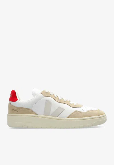 Veja V-90 Leather Low-top Sneakers In White