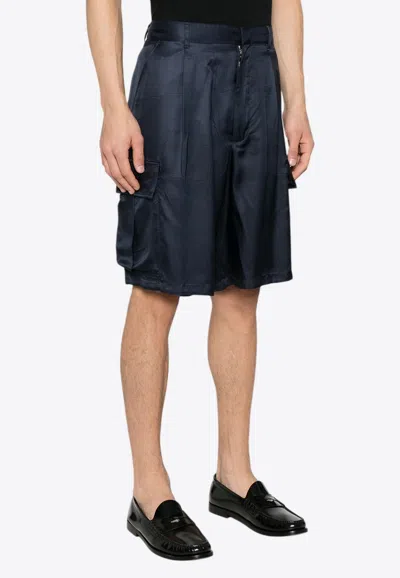 Prada Silk Cargo Shorts In Blue