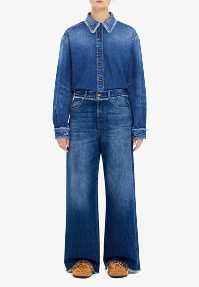 Alanui Fringed Wide Leg Jeans In Blue