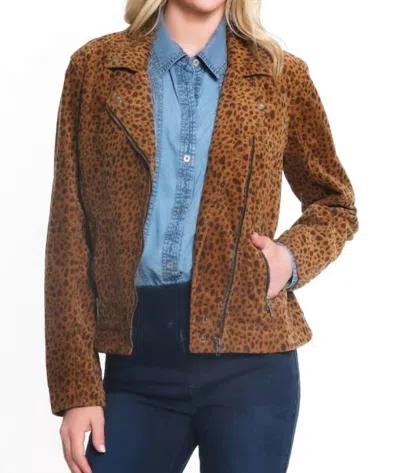 Doe & Rae Leopard Moto Jacket In Camel In Brown
