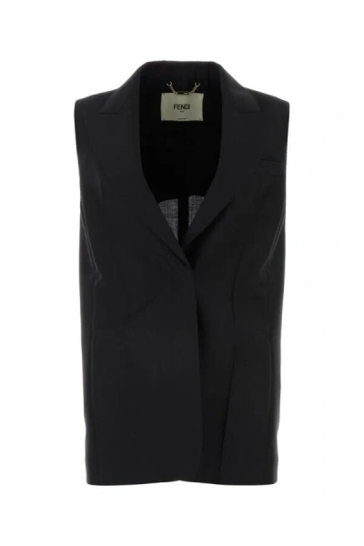 Fendi Black Tailored Vest With Sharp Lapel In Black