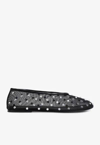 Khaite Marcy Crystal-embellished Mesh Ballet Flats In Black