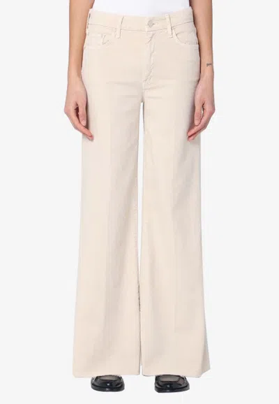 Mother Wide Jeans The Roller Fray Beige In Beige