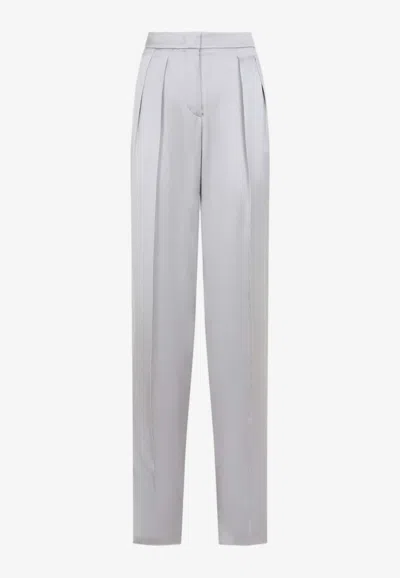 Giorgio Armani Grey Silk Satin Trousers With Double Pleats In Gray