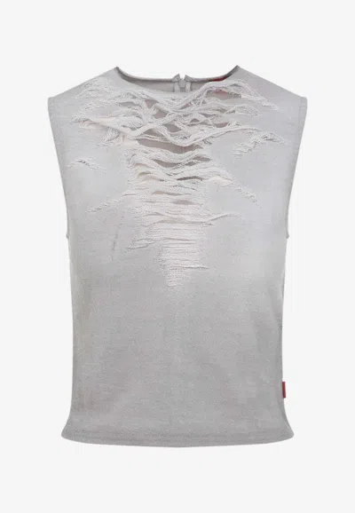 Diesel T-yasmina Distressed Tank Top In Gray