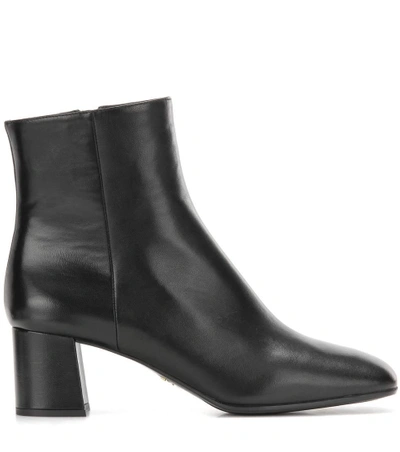 Shop Prada Leather Ankle Boots In Eero