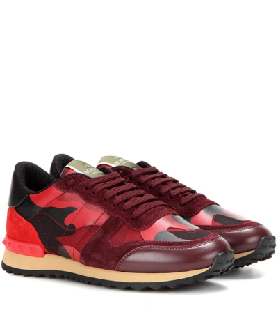 Shop Valentino Garavani Rockrunner Leather Sneakers In Red