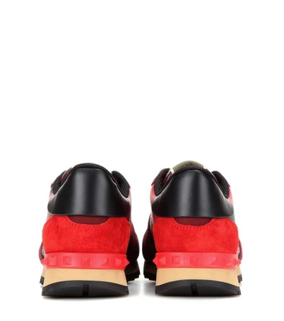 Shop Valentino Garavani Rockrunner Leather Sneakers In Red