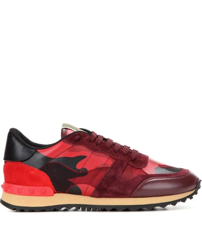 Shop Valentino Garavani Rockrunner Leather Sneakers In Red