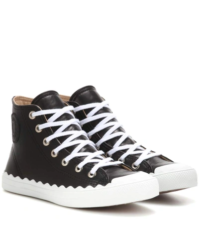 Shop Chloé High-top Leather Sneakers In Llack