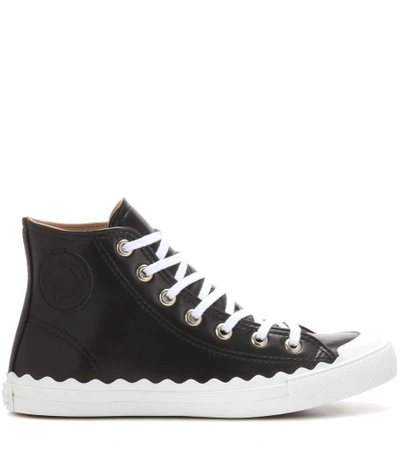 Shop Chloé High-top Leather Sneakers In Llack