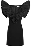SAINT LAURENT Ruffled silk-faille and wool-crepe mini dress