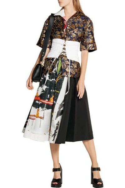 Shop Prada Printed Silk-faille Midi Skirt In Black