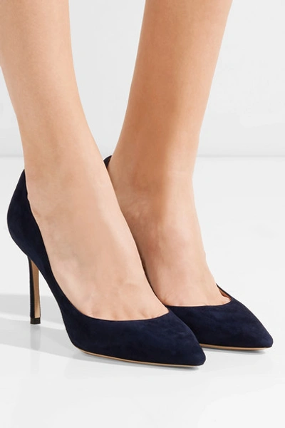 Shop Jimmy Choo Romy 85 Suede Pumps In Navy