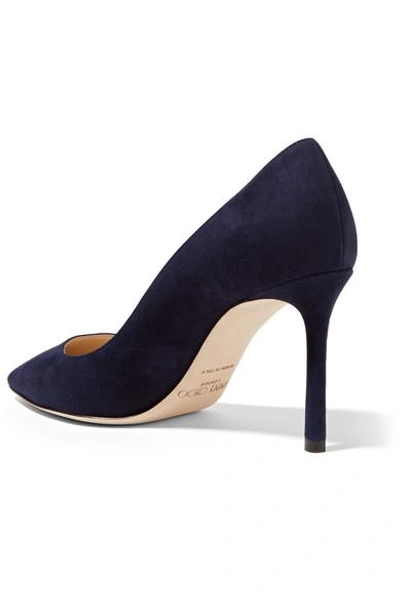 Shop Jimmy Choo Romy 85 Suede Pumps In Navy