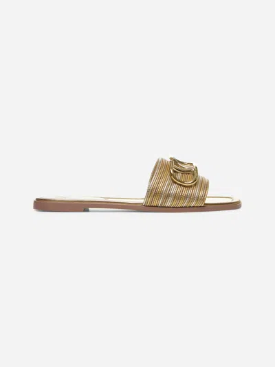 Valentino Garavani Vlogo Signature Metallic Leather Slide Sandal With Cornely Embroidery Woman Gold