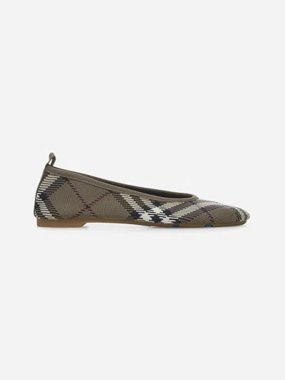 Burberry Knit Baby Nylon Blend Ballerinas With Knitted Traditional Check