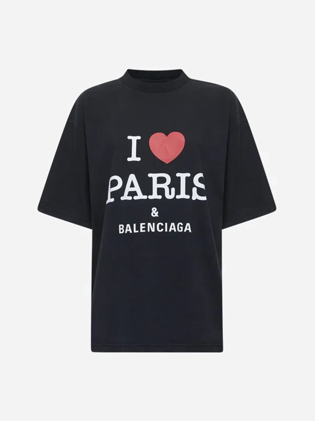 Tシャツ・カットソー BALENCIAGA Black Maxi Shirt in Cotton Woman Balenciaga Black Cropped T-shirt With Maxi Print On The