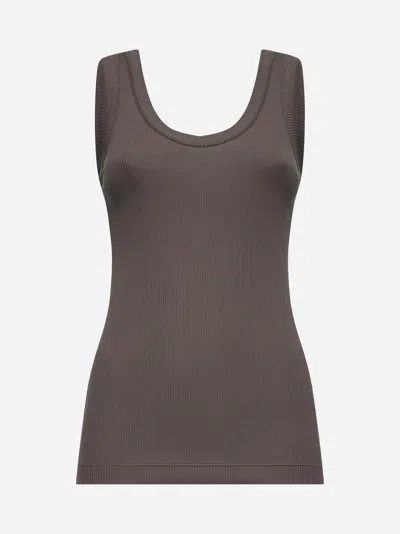 Brunello Cucinelli Women Brown Ribbed Jersey Monili Top In Gray