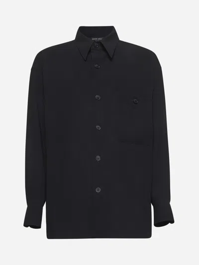 Giorgio Armani Long Sleeve Shirt In Navy Blue Cotton
