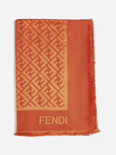 Fendi Orange Wool And Silk Ff Shawl