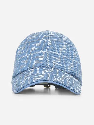 Fendi Light Blue Ff Canvas Baseball Cap
