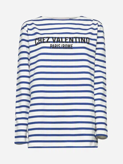 Valentino Long Sleeve Cotton T-shirt With Striped Pattern