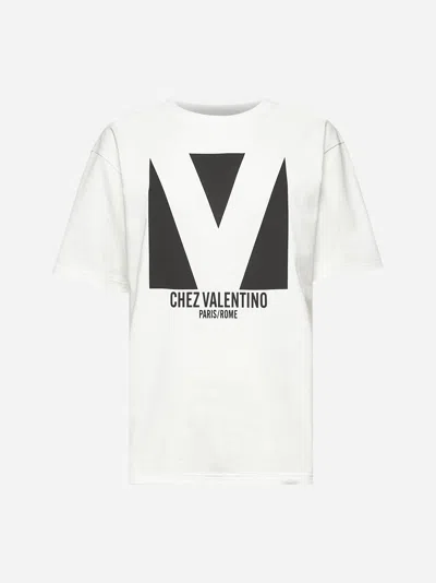 Valentino Crewneck Graphic Print Ribbed Short-sleeve Cotton Jersey