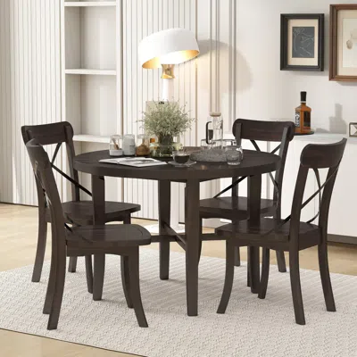 Streamdale Furniture Streamdale Retro 5-piece Dining Set Round Table And X-back Chairs