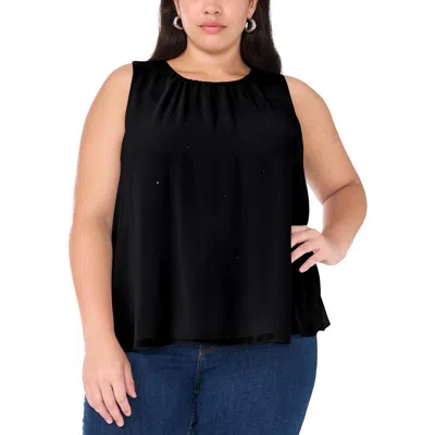 Vince Camuto Plus Womens Embellished Chiffon Blouse In Black