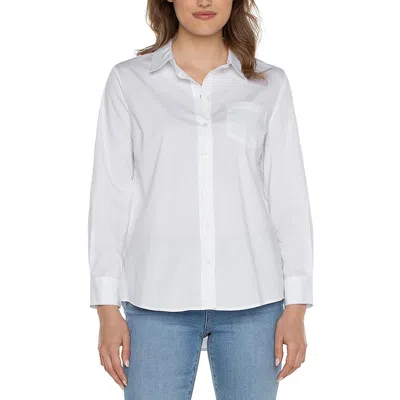 Liverpool Los Angeles Womens Pocket Cotton Button-down Top In White