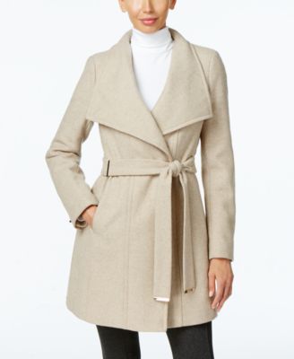 calvin klein belted wrap coat oatmeal