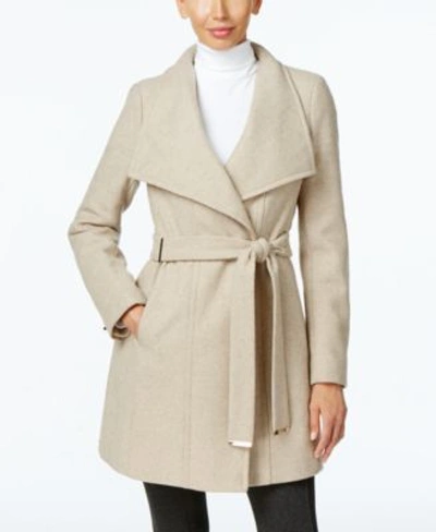 Calvin Klein Plus Size Belted Asymmetrical Walker Coat In Oatmeal Twill |  ModeSens